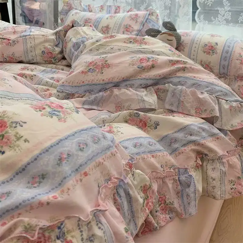 Aesthetic Floral Duvet Cover - Korean Style Princess Floral Bedding Set