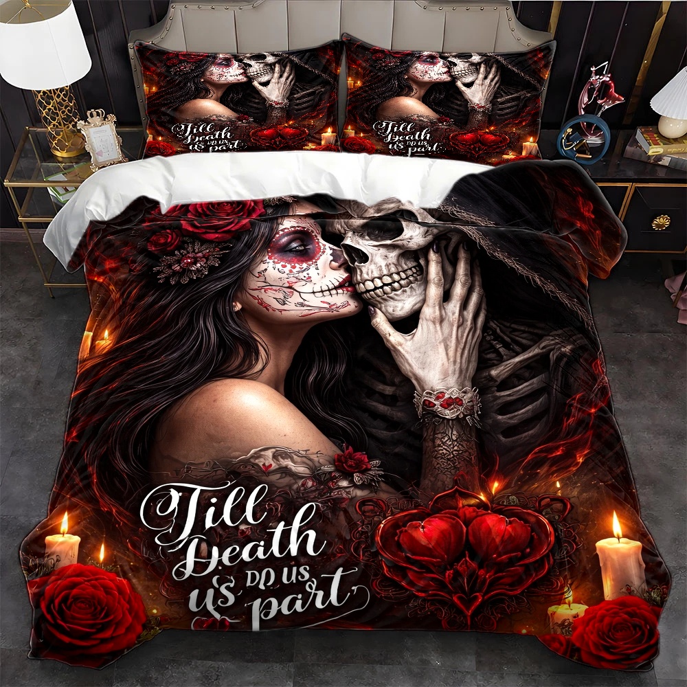 Duvet Cover Sets With Zipper - 3Pc Skull Rose 