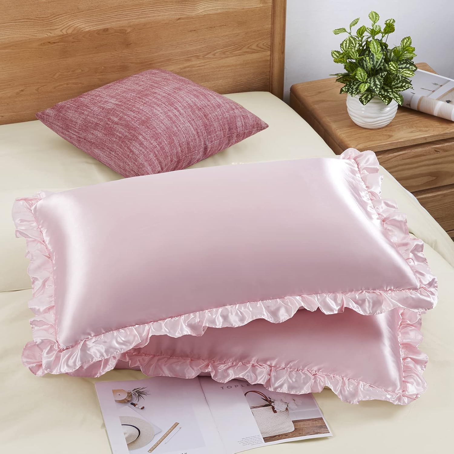 Satin Silk Pillowcase Hair Skin - 2Pcs Satin Ruffled Pillow Cases for