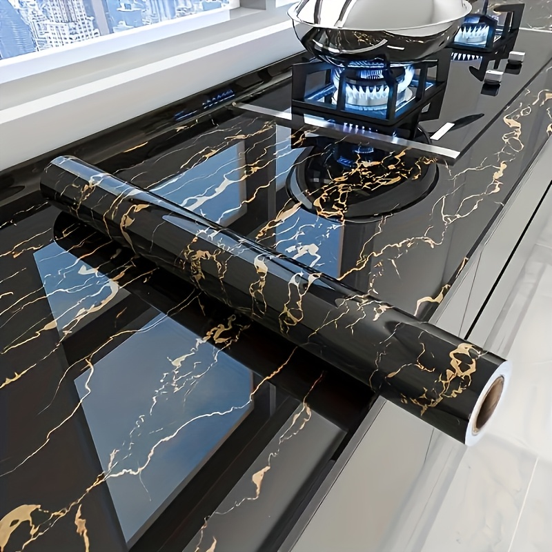 Kitchen - 1pc Luxury Black Marble Wallpaper -