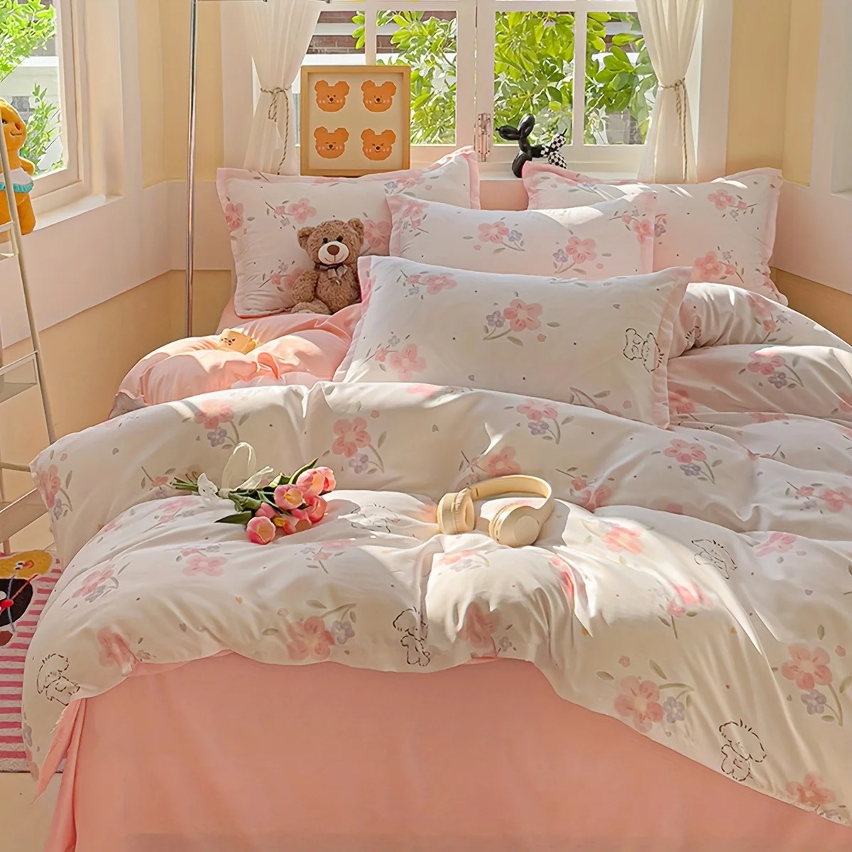 4Pcs Soft Plain Floral Plant P - огляд і ціна Duvet Cover Sets With Zipper