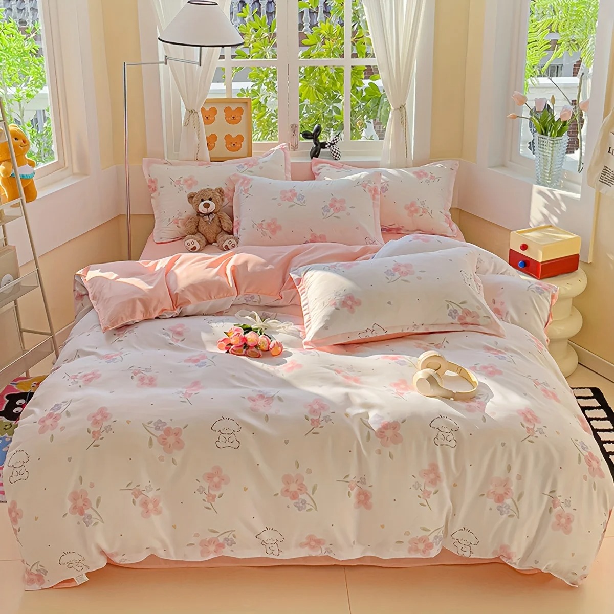 4Pcs Soft Plain Floral Plant P - огляд і ціна Duvet Cover Sets With Zipper