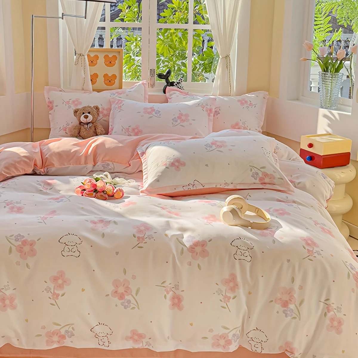 4Pcs Soft Plain Floral Plant P - огляд і ціна Duvet Cover Sets With Zipper