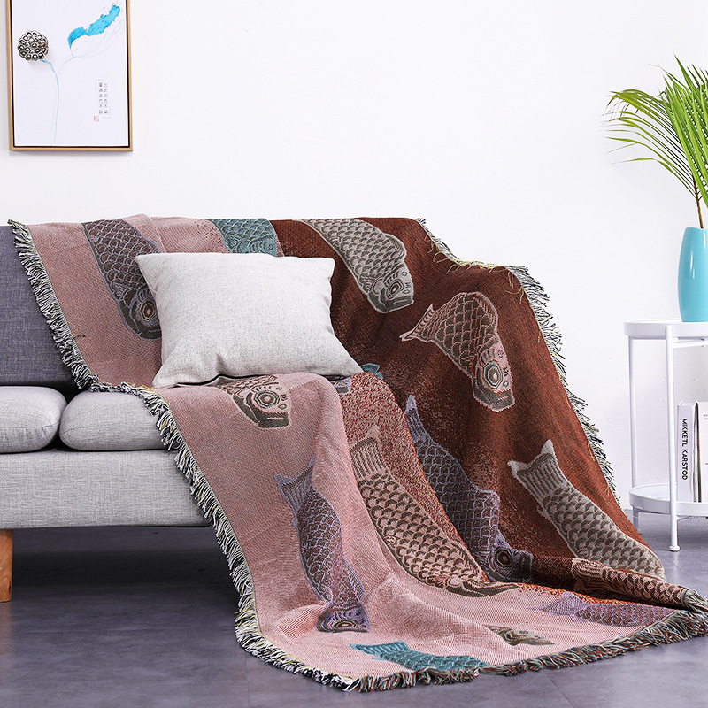 Koi Fish Jacquard Woven Throw  - огляд і ціна Boho Throw Blanket Fringe