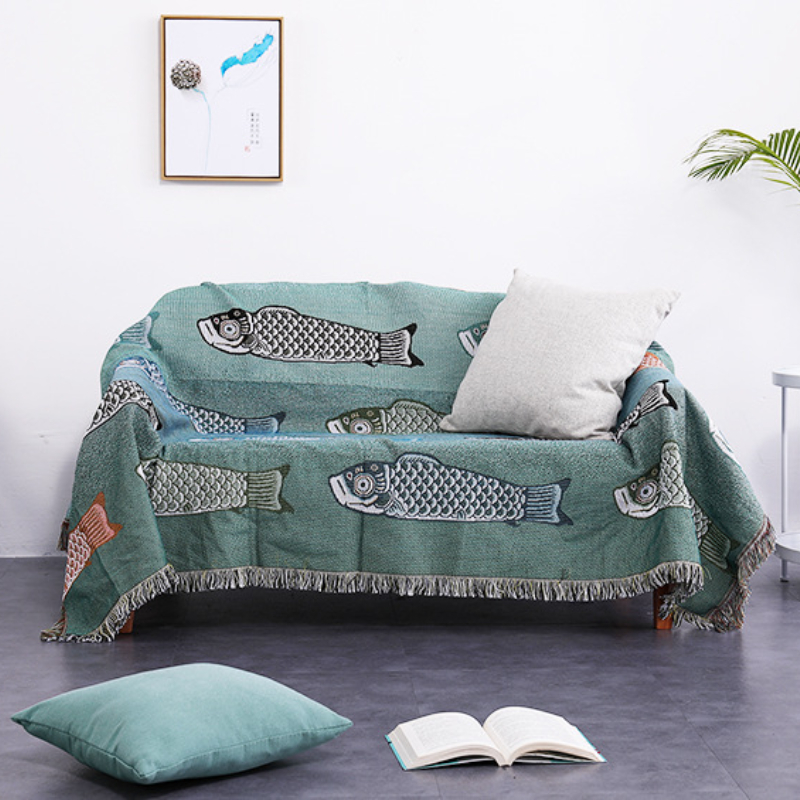 Koi Fish Jacquard Woven Throw  - огляд і ціна Boho Throw Blanket Fringe