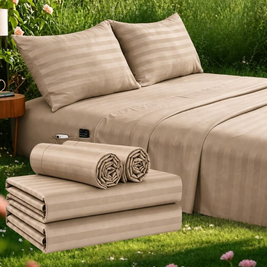 Striped Cooling Sheets Set Kin - огляд і ціна Fitted Bed Sheets Deep Pocket