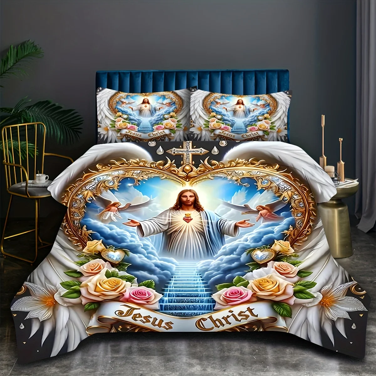 Sacred Devotion Wings Cross Fl - огляд і ціна Duvet Cover Sets With Zipper