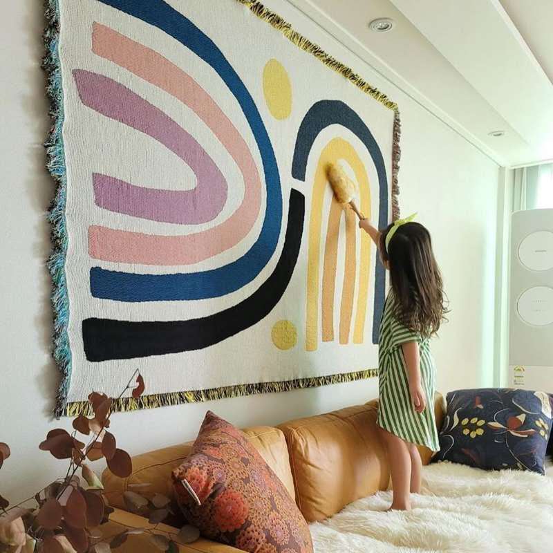 Textile City Abstract Rainbow  - огляд і ціна Boho Throw Blanket Fringe