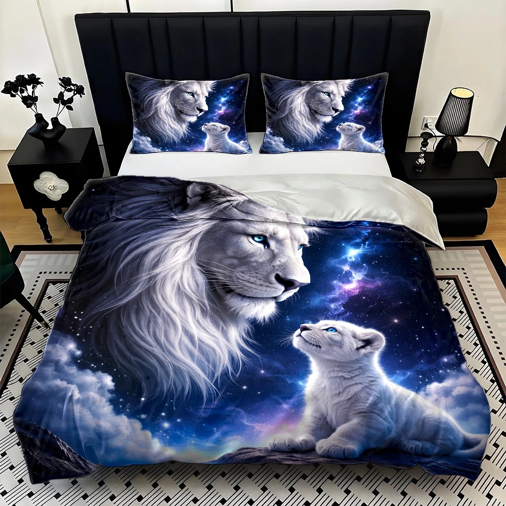 3Pc Starry Sky Lion Parent-Chi - огляд і ціна Duvet Cover Sets With Zipper