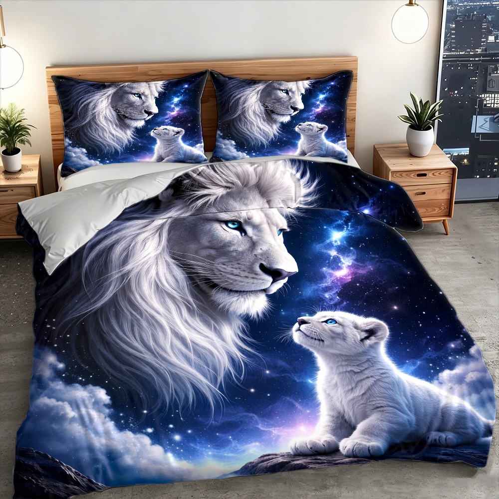 3Pc Starry Sky Lion Parent-Chi - огляд і ціна Duvet Cover Sets With Zipper