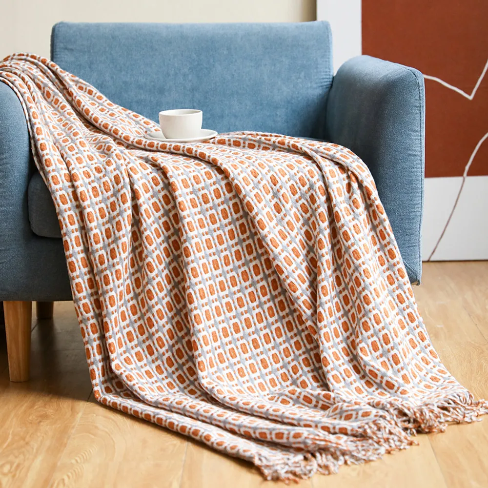 Geometric Grid Jacquard Woven  - огляд і ціна Boho Throw Blanket Fringe