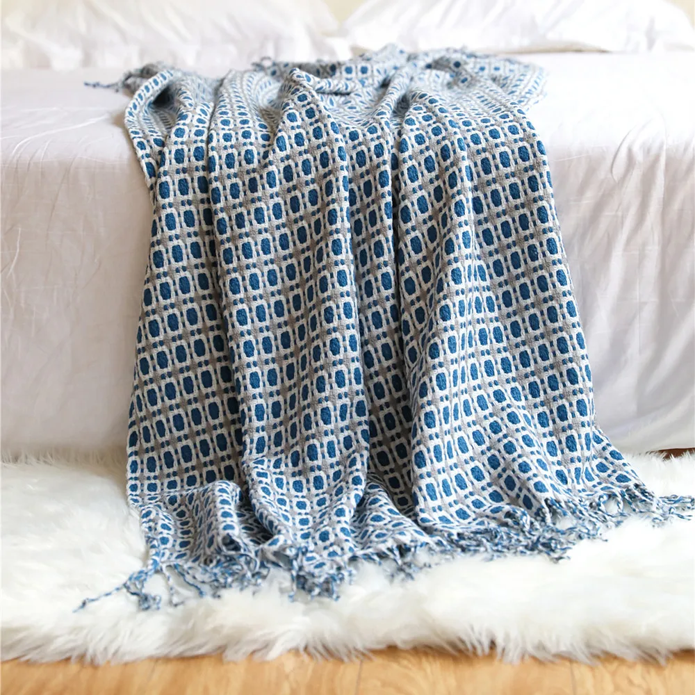 Geometric Grid Jacquard Woven  - огляд і ціна Boho Throw Blanket Fringe