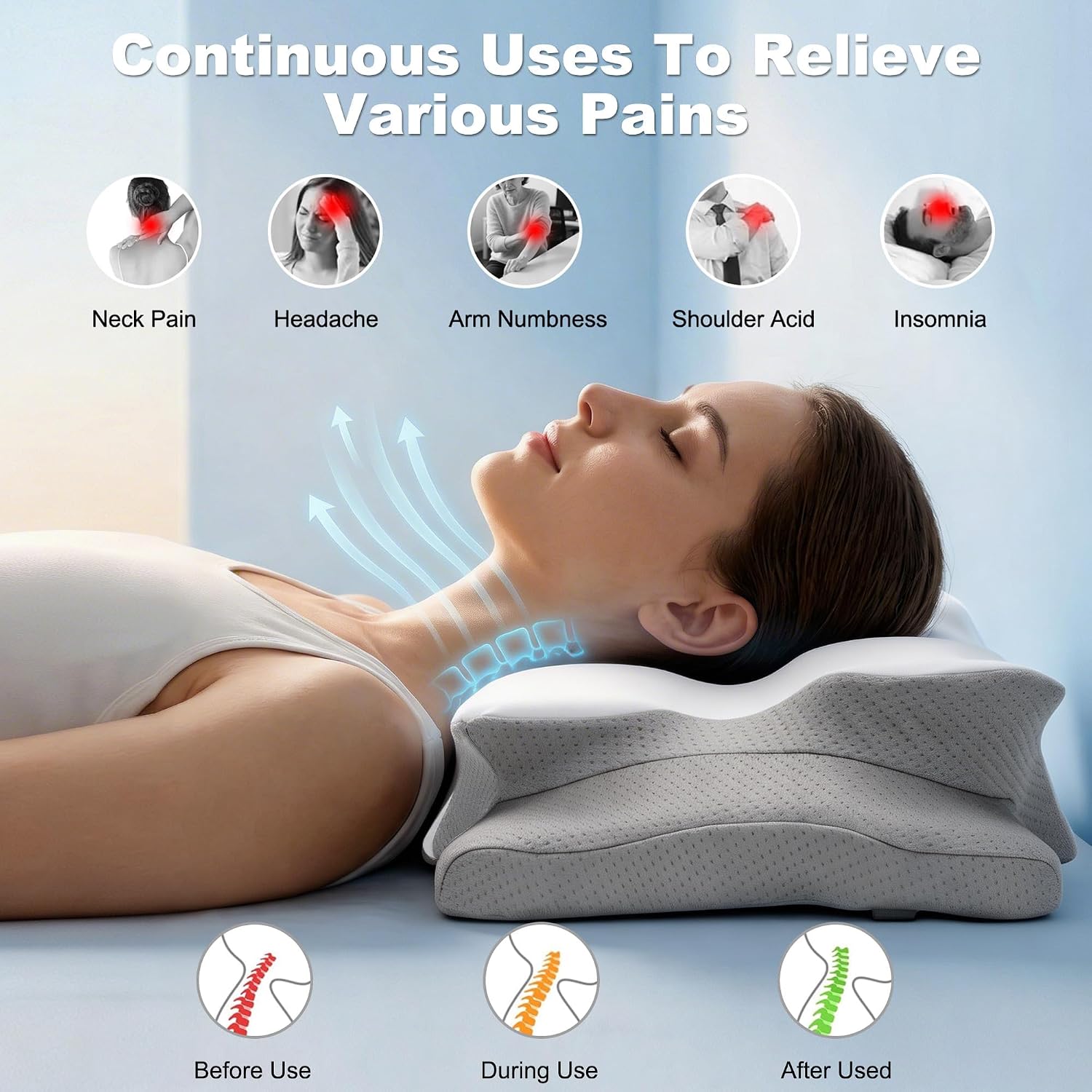 Cervical Neck Pillow for Pain  - огляд і ціна Memory Foam Orthopedic Pillow Neck Pain
