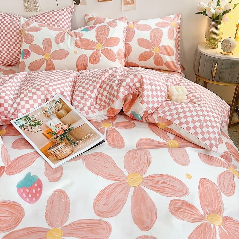 Ins Pink Flowers Bedding Set F - огляд і ціна Aesthetic Floral Duvet Cover