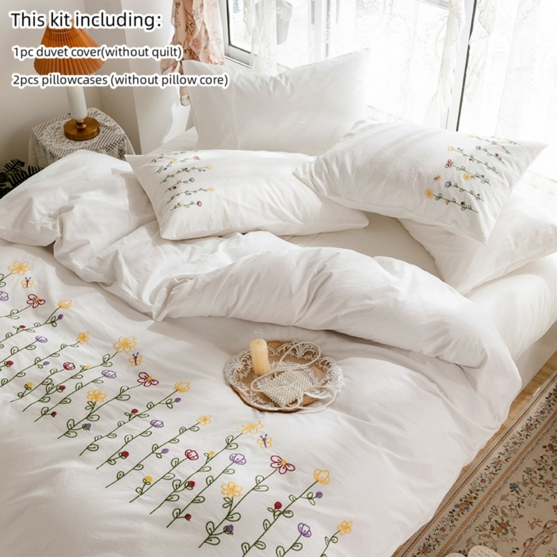 3pcs  Embroidery Duvet Cover S - огляд і ціна Aesthetic Floral Duvet Cover