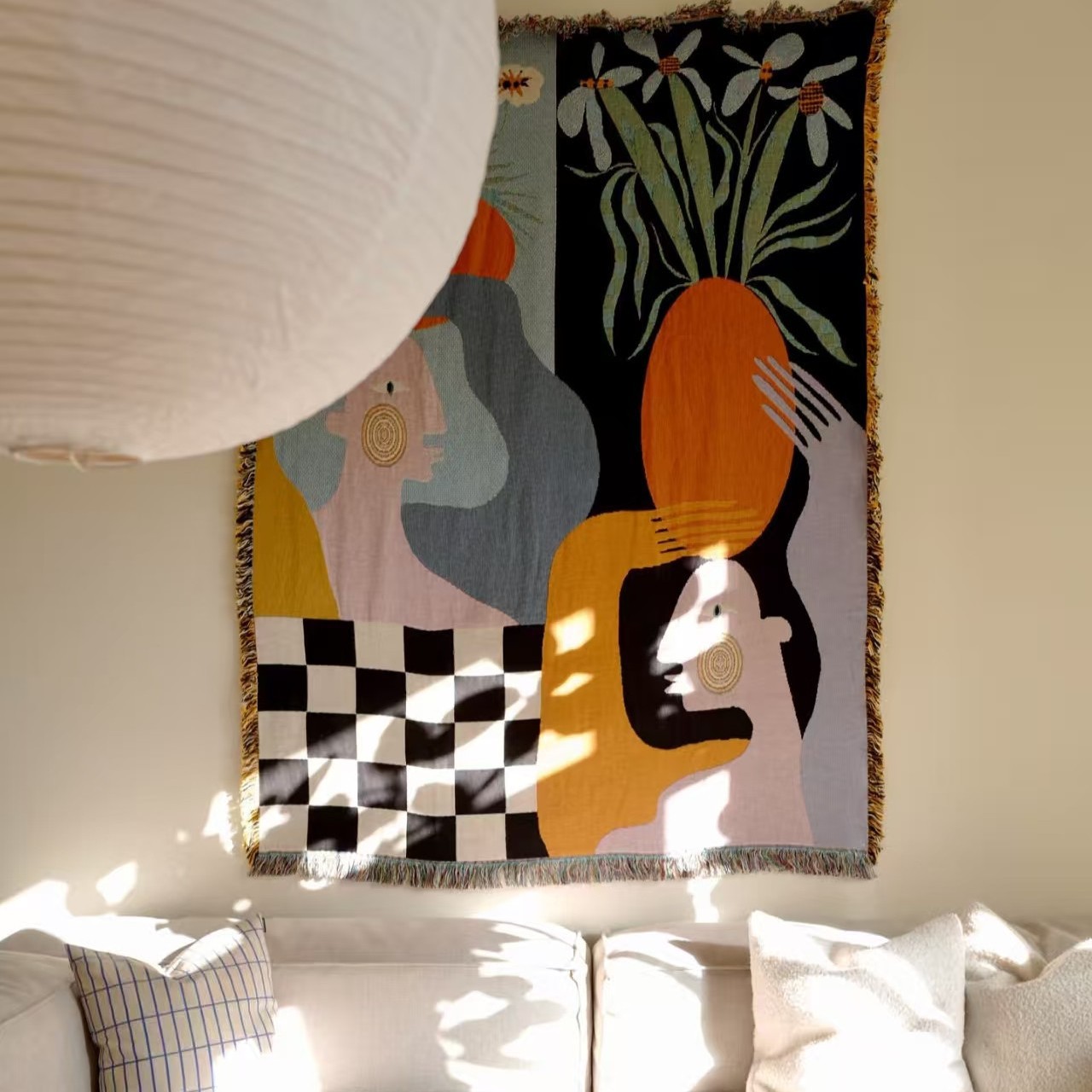 Modern Abstract Art Tapestry B - огляд і ціна Boho Throw Blanket Fringe