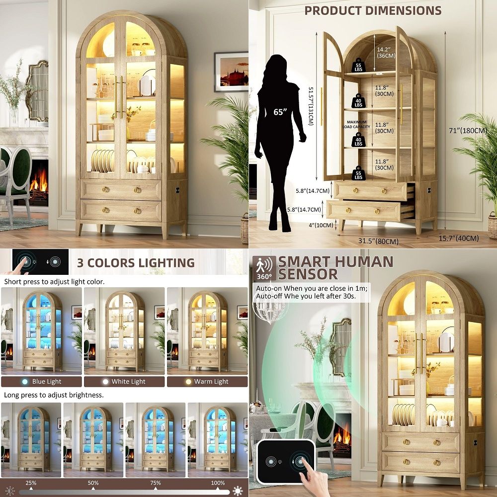 71 Arched Curio Cabinet with G - огляд і ціна Lighting