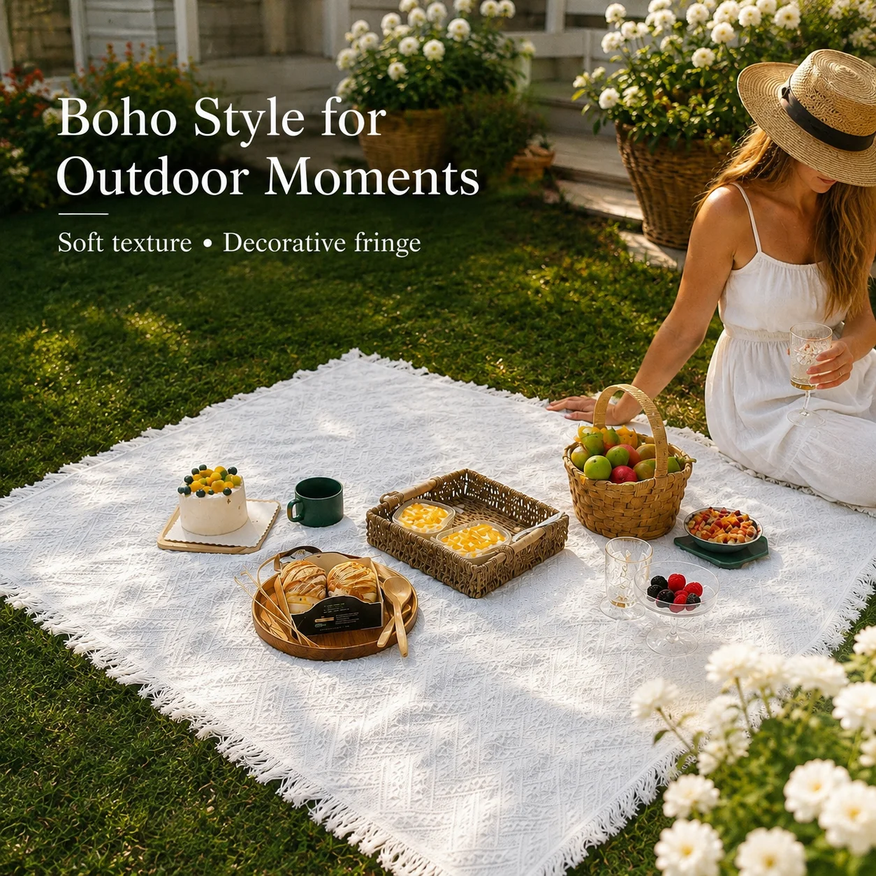 Boho Picnic Blanket Outdoor Ca - огляд і ціна Boho Throw Blanket Fringe