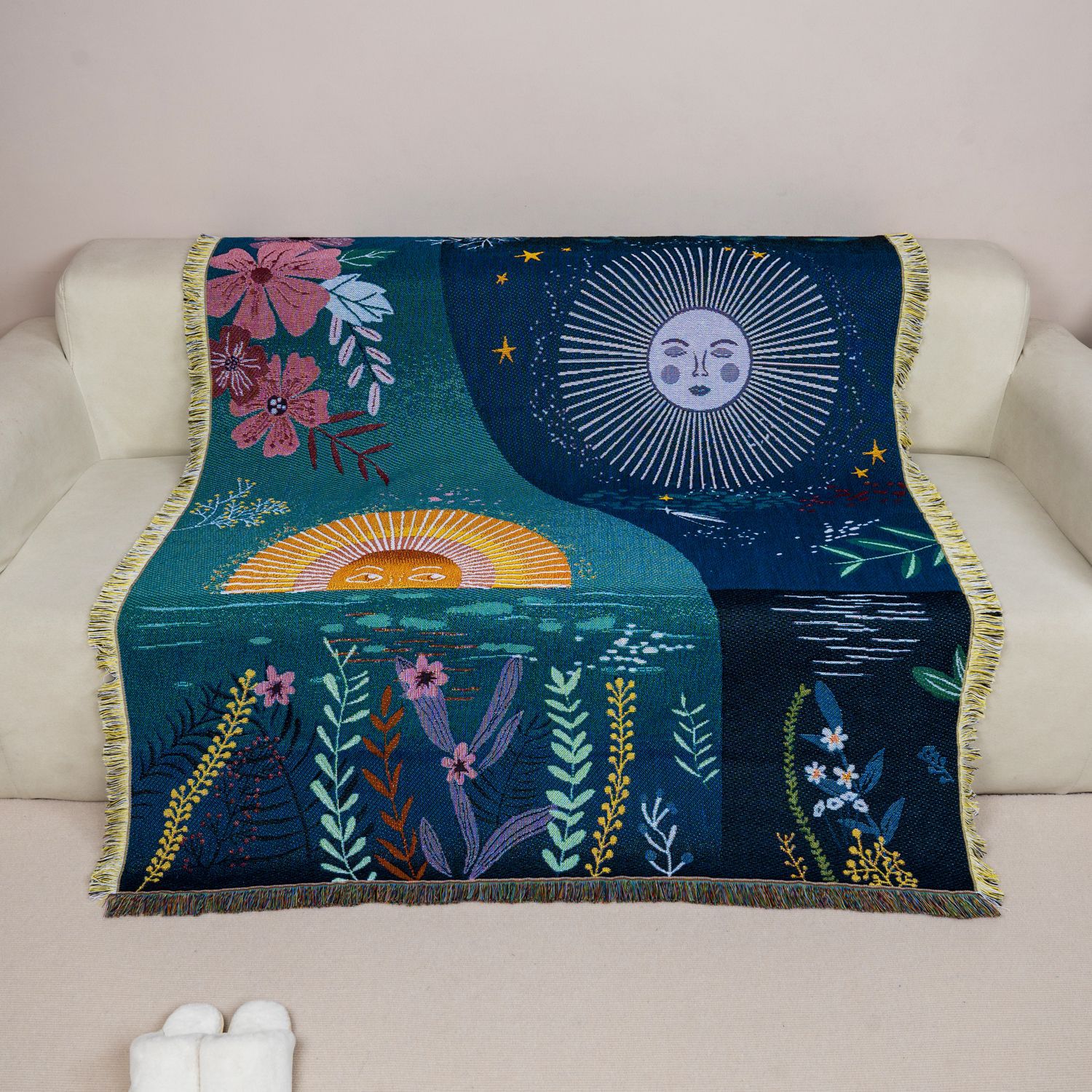 Celestial Sun Moon Woven Tapes - огляд і ціна Boho Throw Blanket Fringe