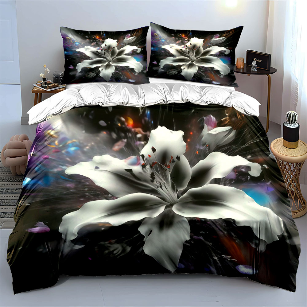 Abstract White Lily Flower Bed - огляд і ціна Aesthetic Floral Duvet Cover