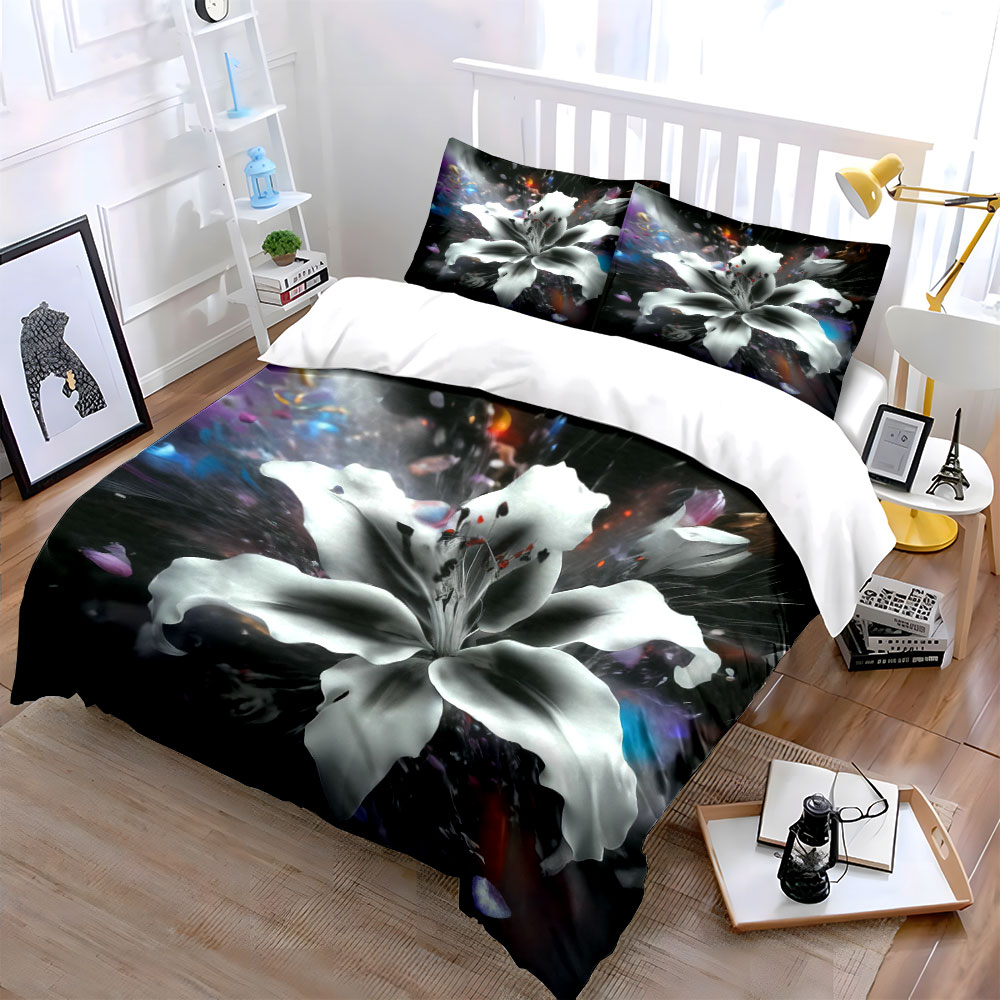 Abstract White Lily Flower Bed - огляд і ціна Aesthetic Floral Duvet Cover