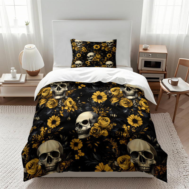 Dark Aesthetic Skull Yellow Fl - огляд і ціна Aesthetic Floral Duvet Cover
