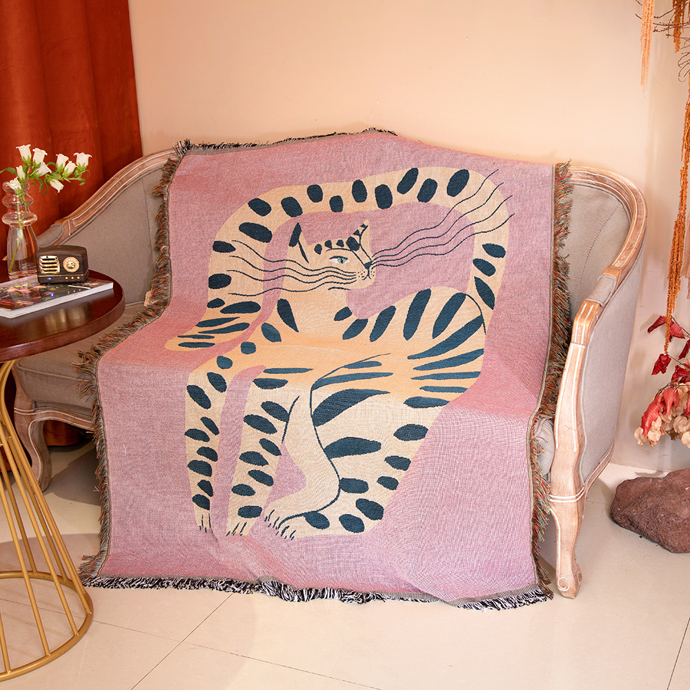 Boho Abstract Cat Jacquard Thr - огляд і ціна Boho Throw Blanket Fringe