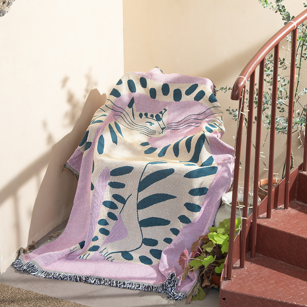Boho Abstract Cat Jacquard Thr - огляд і ціна Boho Throw Blanket Fringe