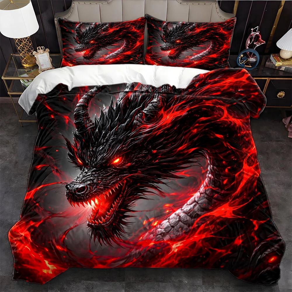 3Pc Dark Dragon Duvet Cover Se - огляд і ціна Duvet Cover Sets With Zipper