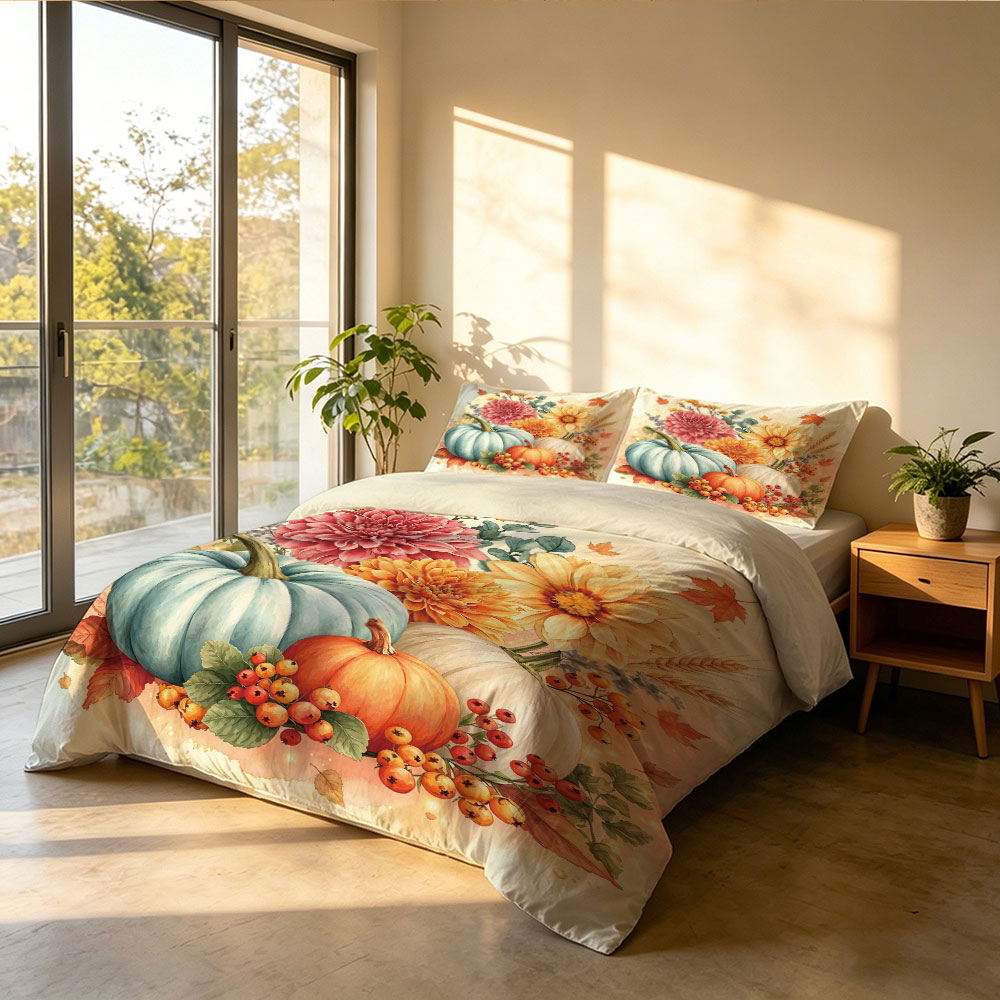 Watercolor Light Blue Pumpkin  - огляд і ціна Aesthetic Floral Duvet Cover