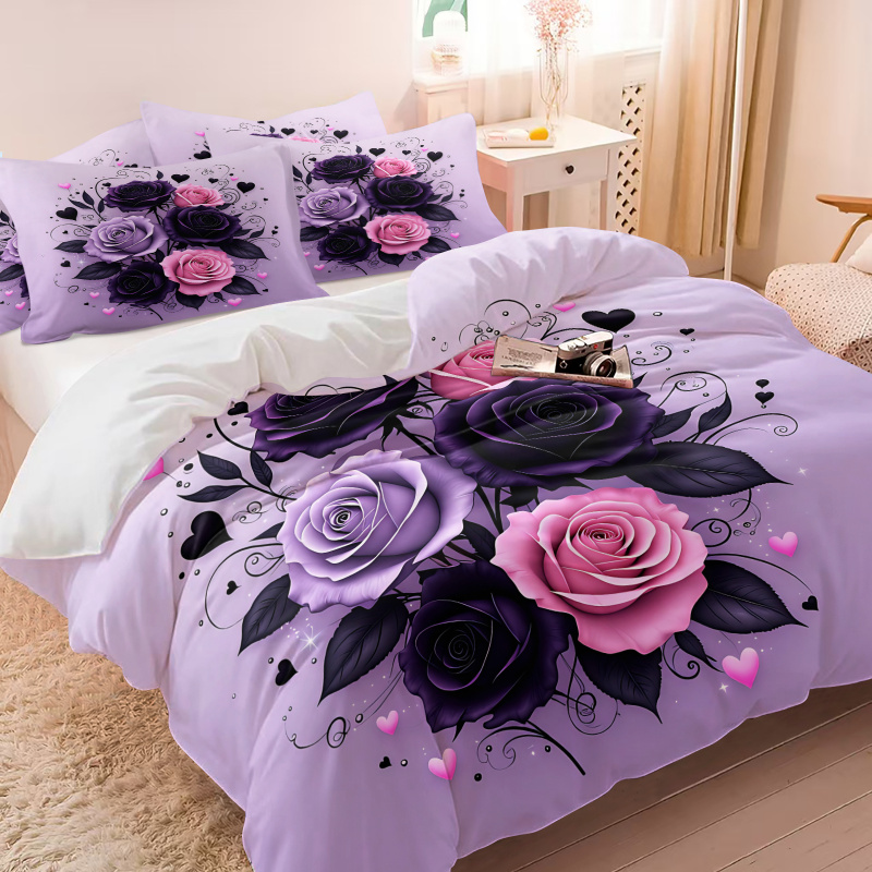 Purple Black Pink Rose Heart D - огляд і ціна Aesthetic Floral Duvet Cover