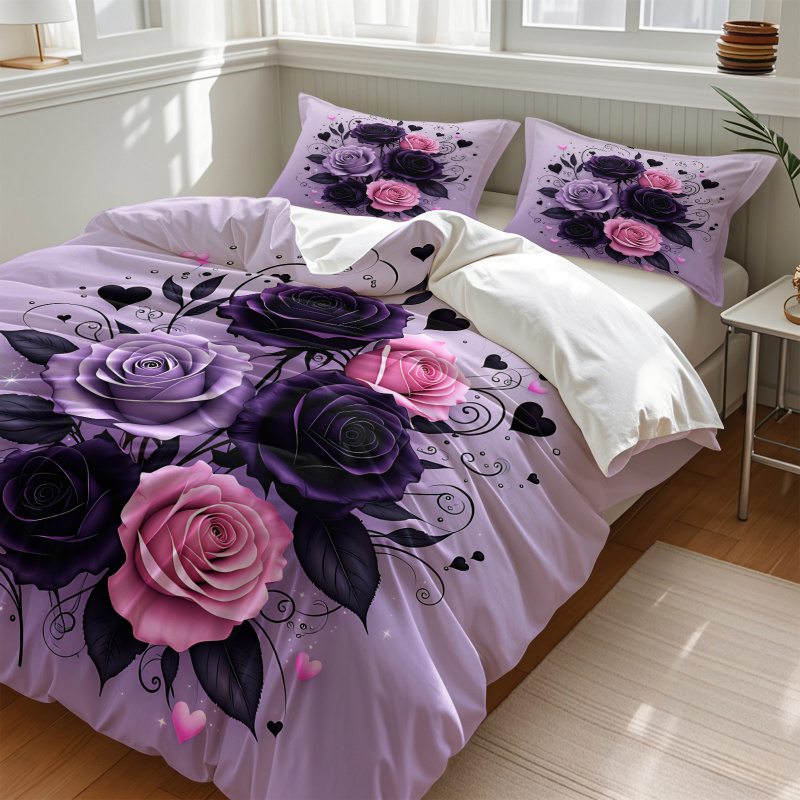 Purple Black Pink Rose Heart D - огляд і ціна Aesthetic Floral Duvet Cover