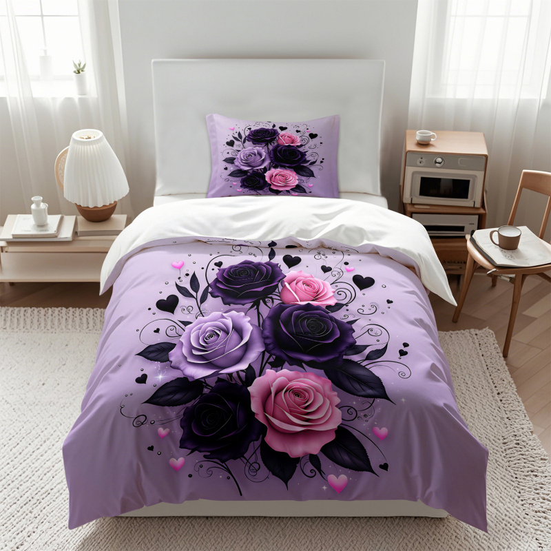 Purple Black Pink Rose Heart D - огляд і ціна Aesthetic Floral Duvet Cover