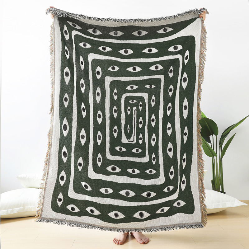 Green White Evil Eye Jacquard  - огляд і ціна Boho Throw Blanket Fringe
