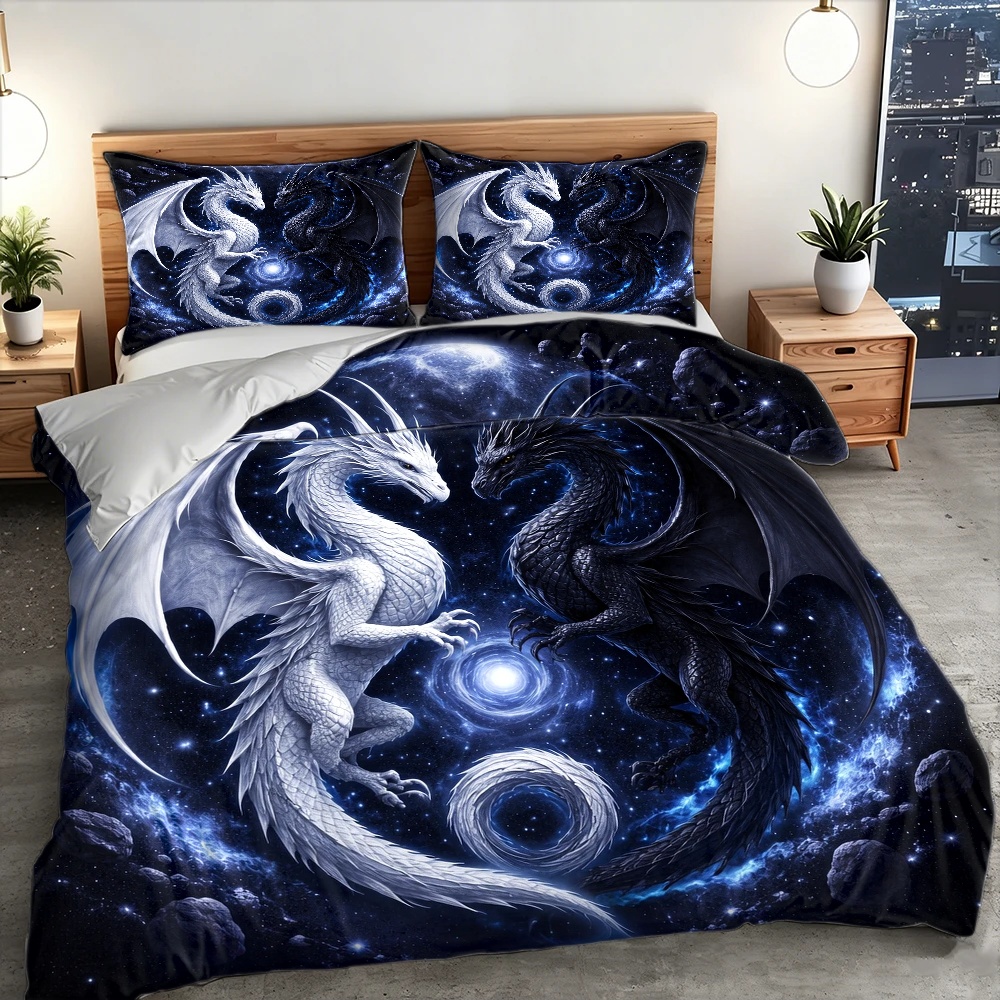 3Pc Starry Sky Dragon Totem Du - огляд і ціна Duvet Cover Sets With Zipper