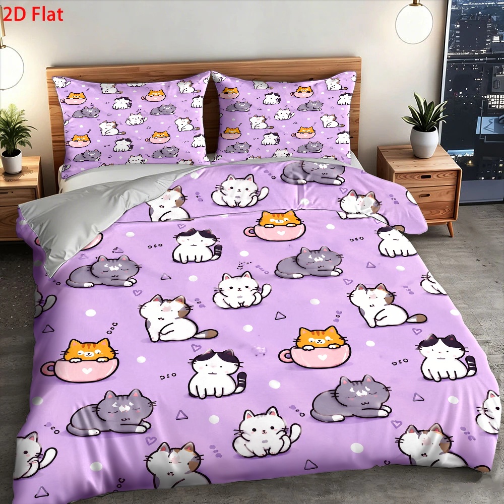 3Pc Cute Cat Print Duvet Cover - огляд і ціна Duvet Cover Sets With Zipper