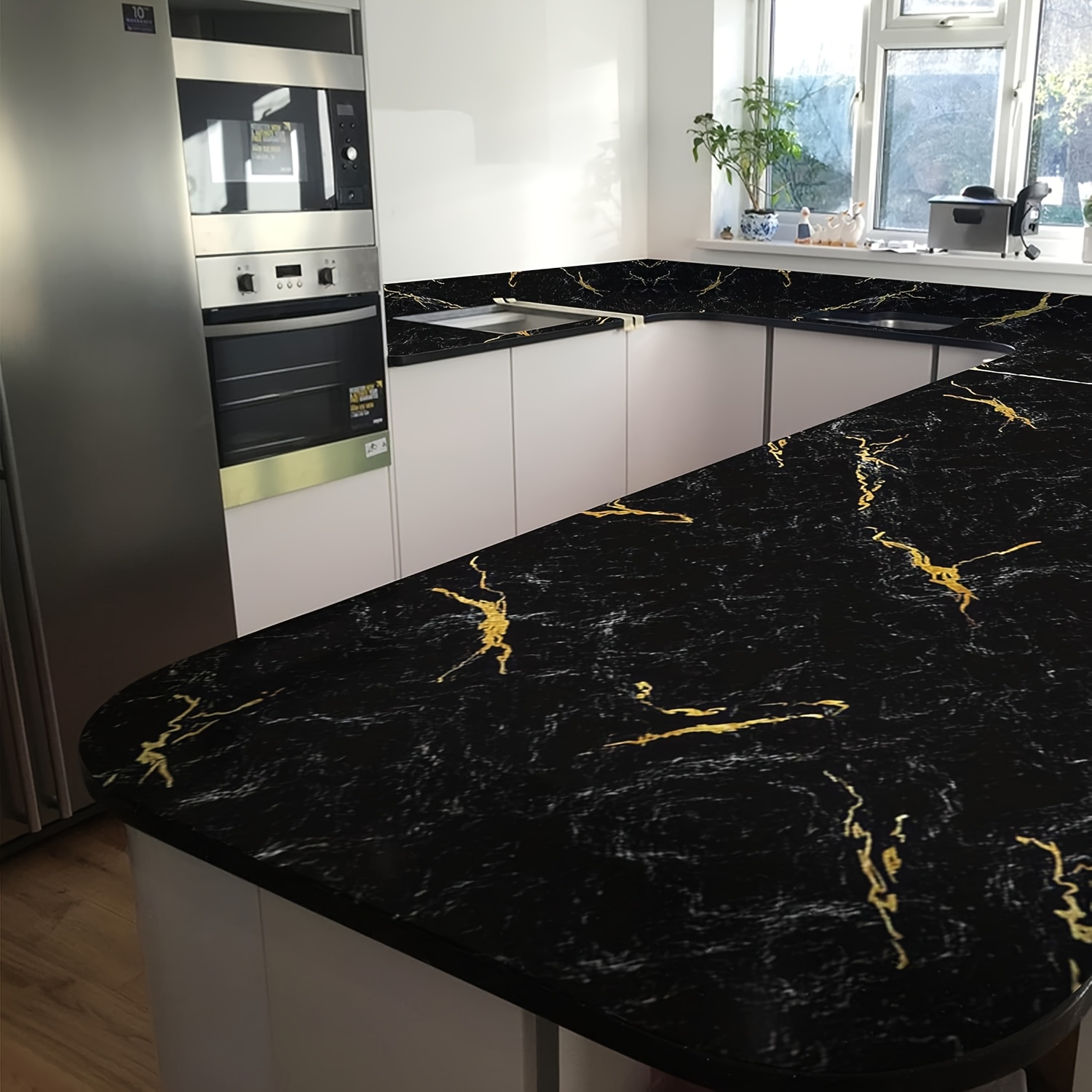 1pc Luxury Black Marble Wallpa - огляд і ціна Kitchen
