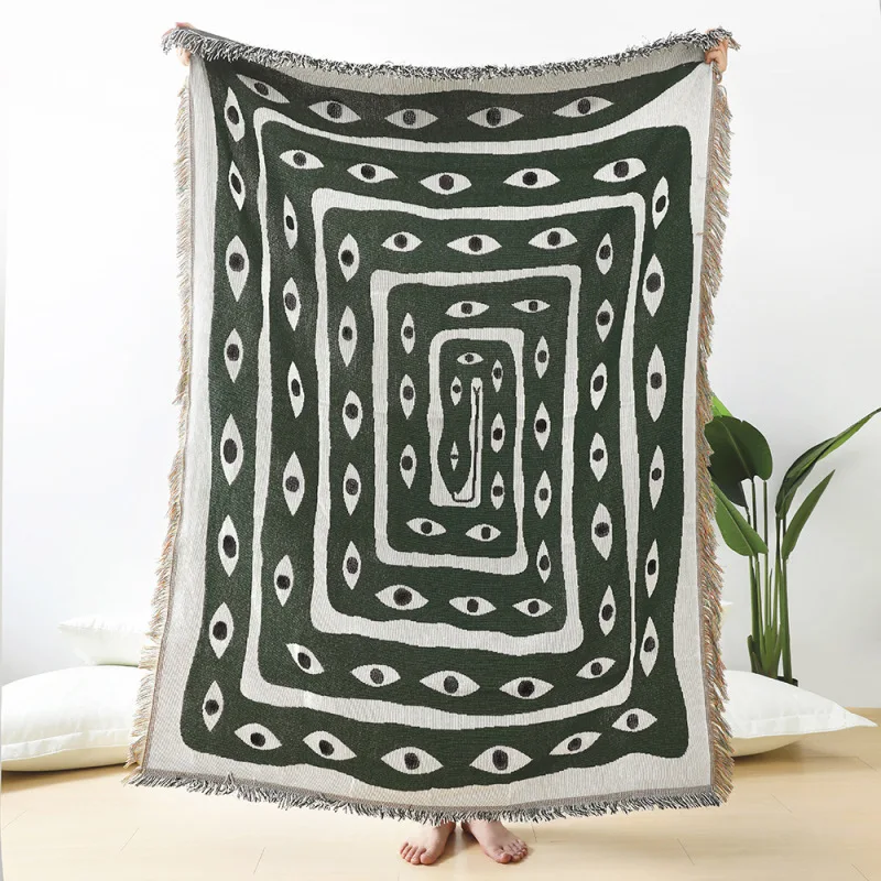 Green White Evil Eye Jacquard  - огляд і ціна Boho Throw Blanket Fringe