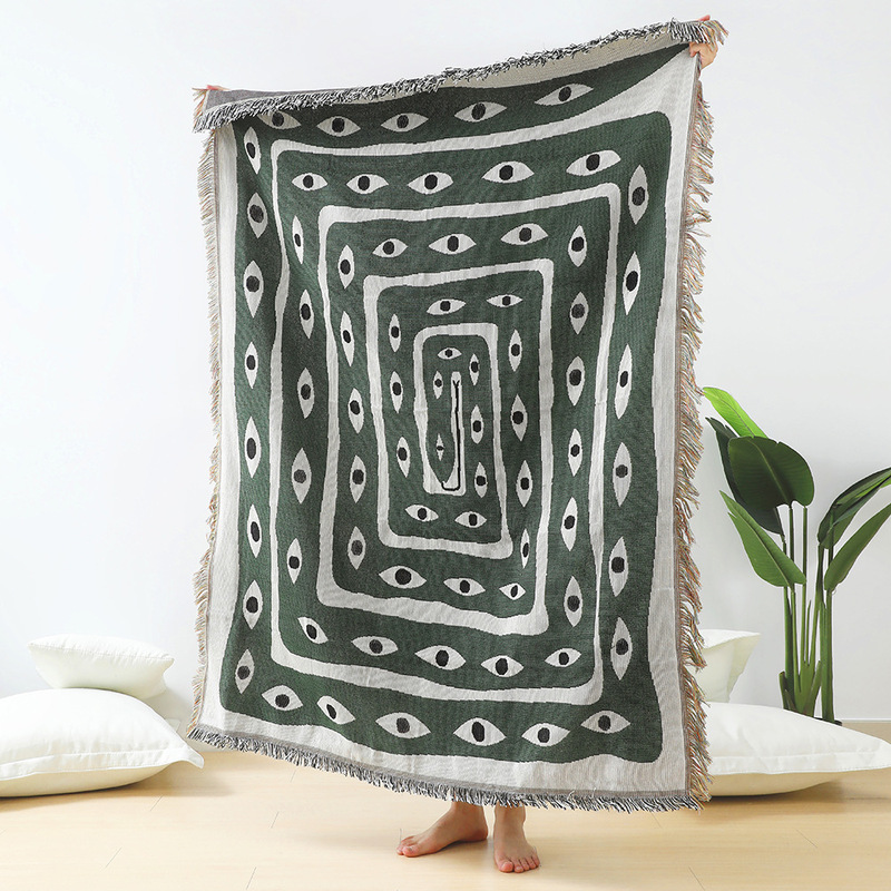 Green White Evil Eye Jacquard  - огляд і ціна Boho Throw Blanket Fringe